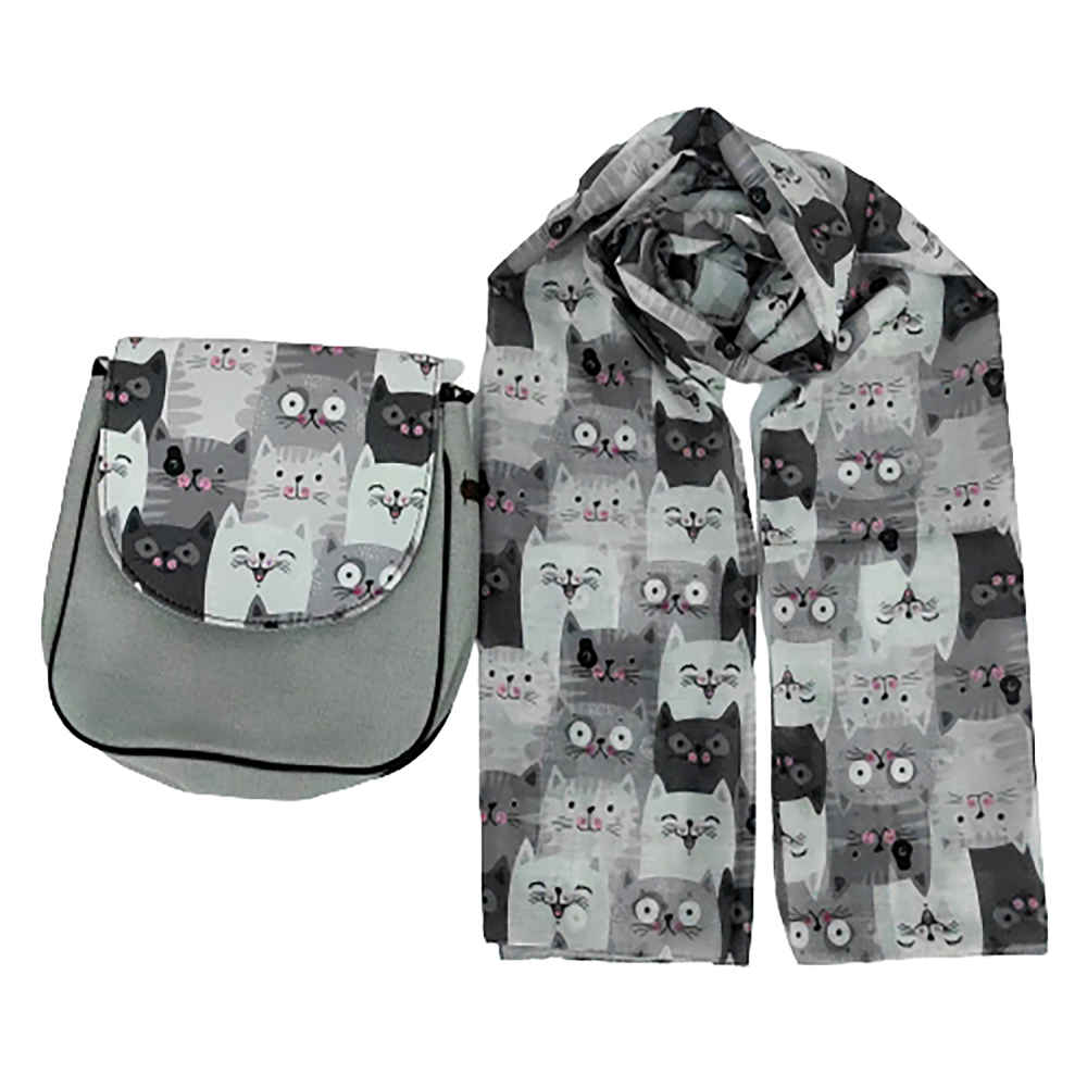 Ensemble sac bandoulière boho et écharpe avec motif chat mignon