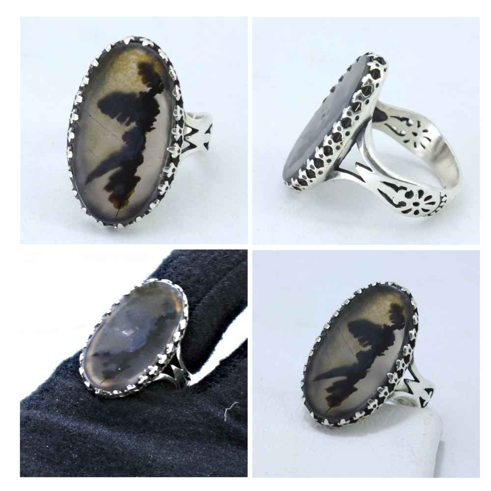 Persischer Dendritischer Achat Shajar Silberring für Herren Armin