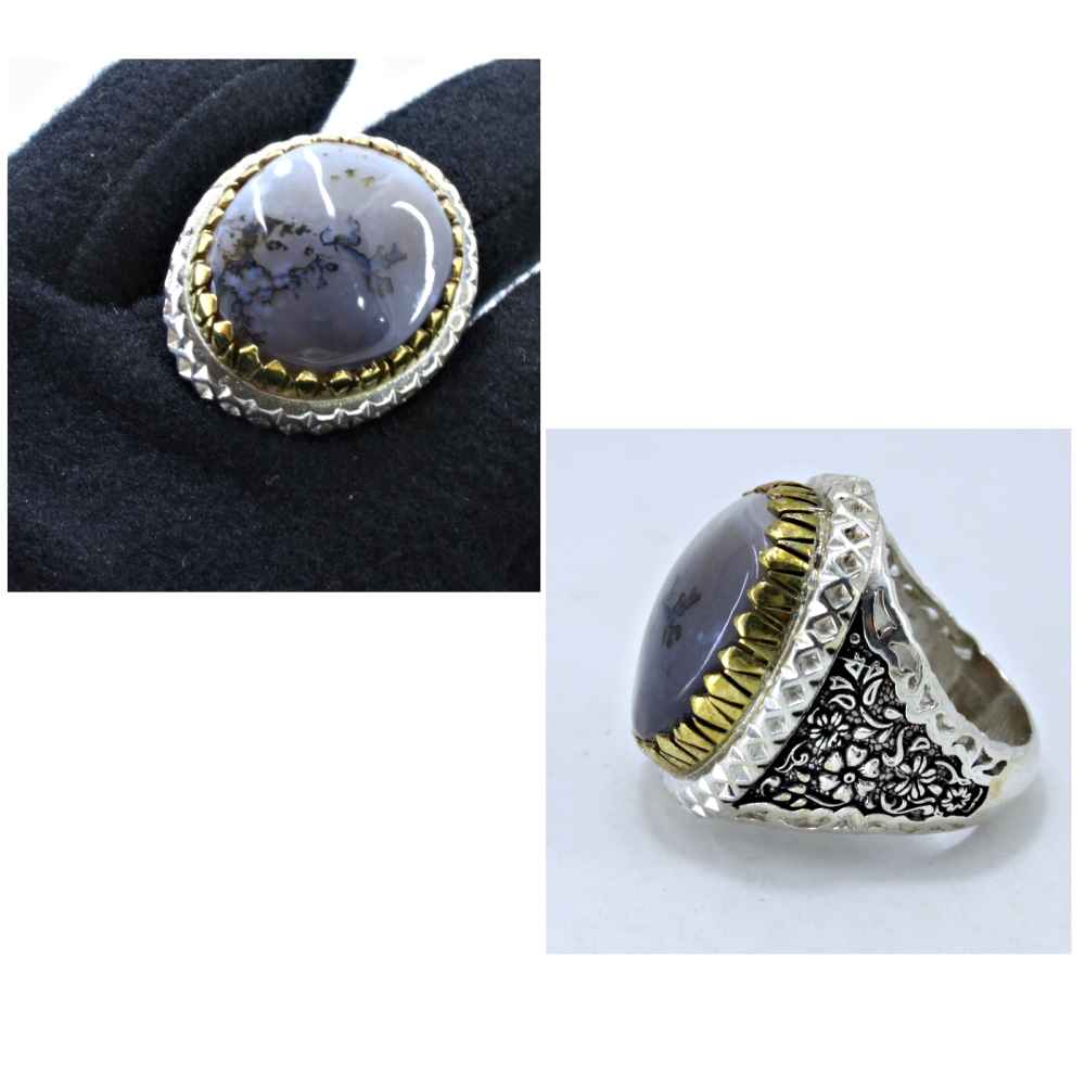 Persischer Dendritischer Achat Shajar Silberring für Herren Arta