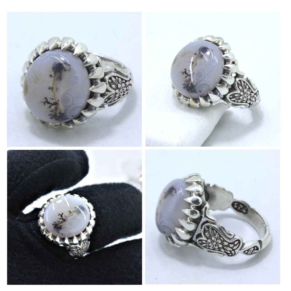 Persischer Dendritischer Achat Shajar Silberring für Herren Sabalan