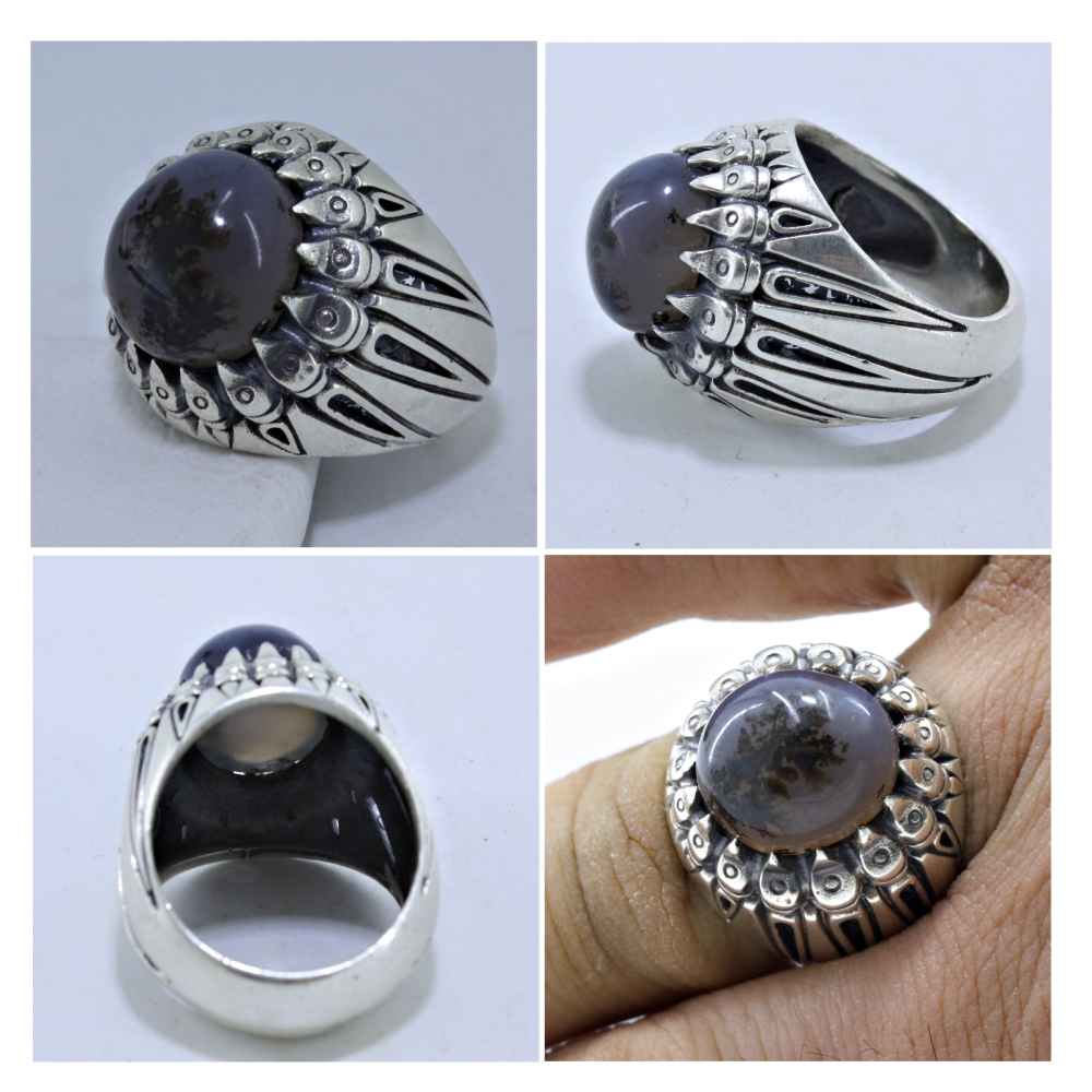 Persischer Dendritischer Achat Shajar Silberring für Herren Saman