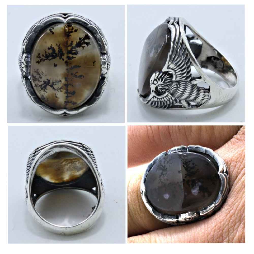Persischer Dendritischer Achat Shajar Silberring für Herren Sarv