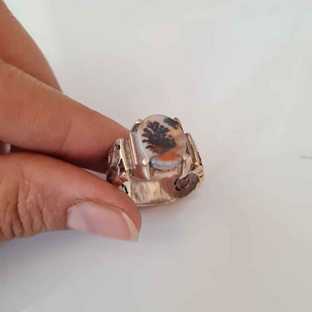 Persischer Dendritischer Achat Shajar Silberring für Herren Taha