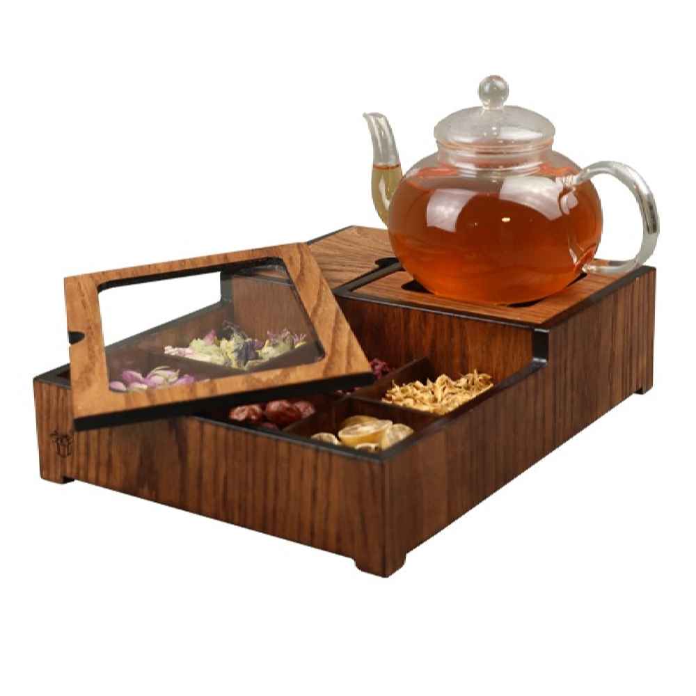 Boîte de Rangement pour Sachets de Thé en Bois avec Chauffe-Sachet Andia