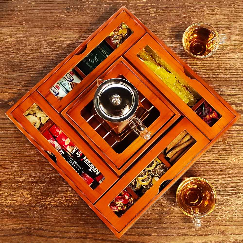 Boîte de Rangement pour Sachets de Thé en Bois avec Chauffe-Sachet Arad