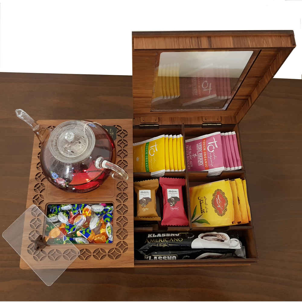 Boîte de Rangement pour Sachets de Thé en Bois avec Chauffe-Sachet Arnika