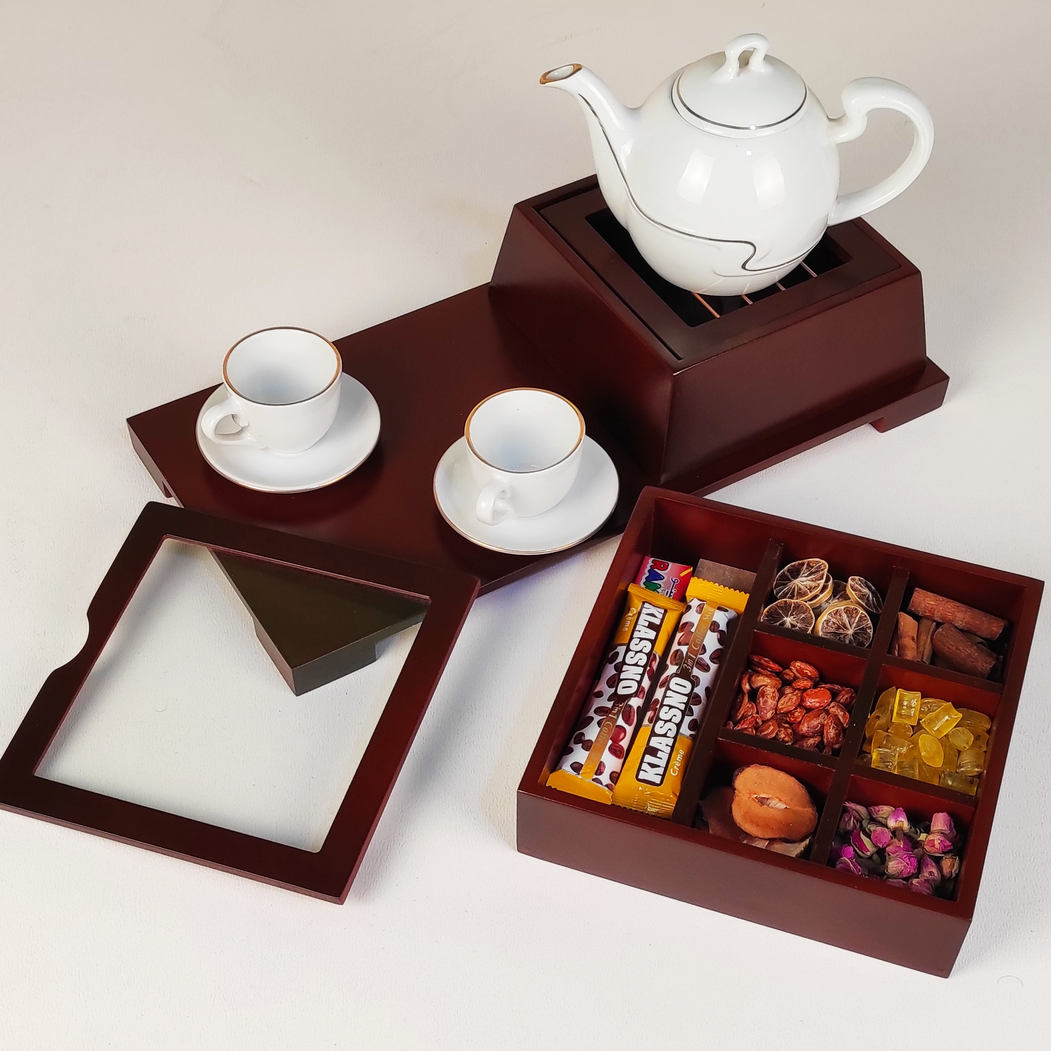 Boîte de Rangement pour Sachets de Thé en Bois avec Chauffe-Sachet Delsa