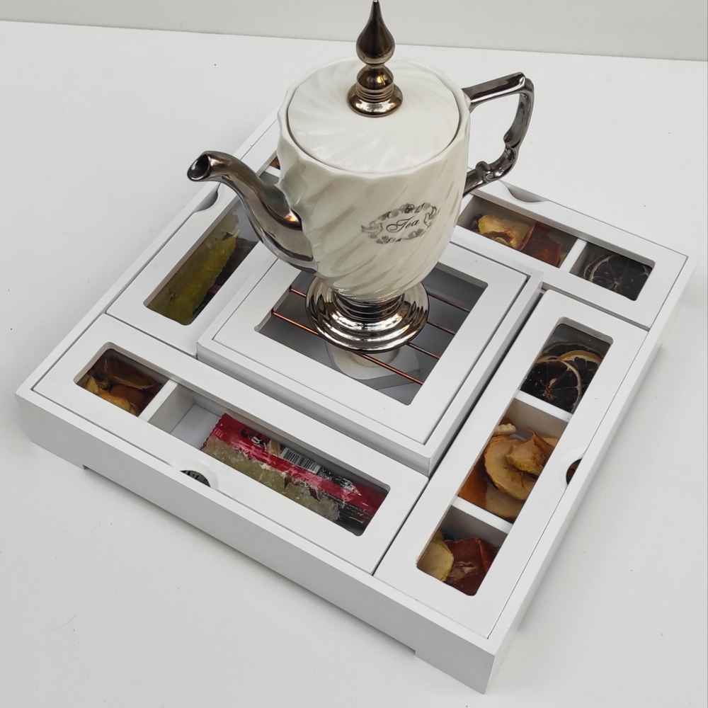 Boîte de Rangement pour Sachets de Thé en Bois avec Chauffe-Sachet Hasti