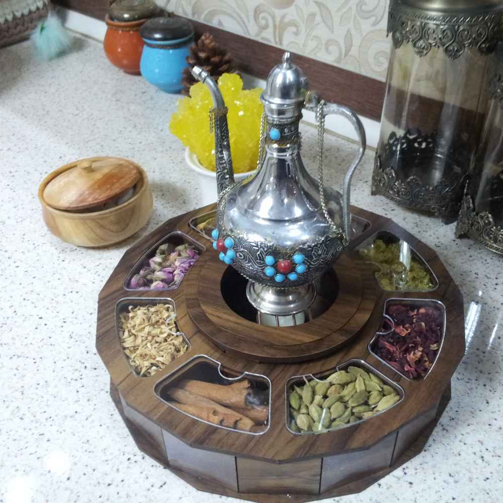 Boîte de Rangement pour Sachets de Thé en Bois avec Chauffe-Sachet Mehrsa