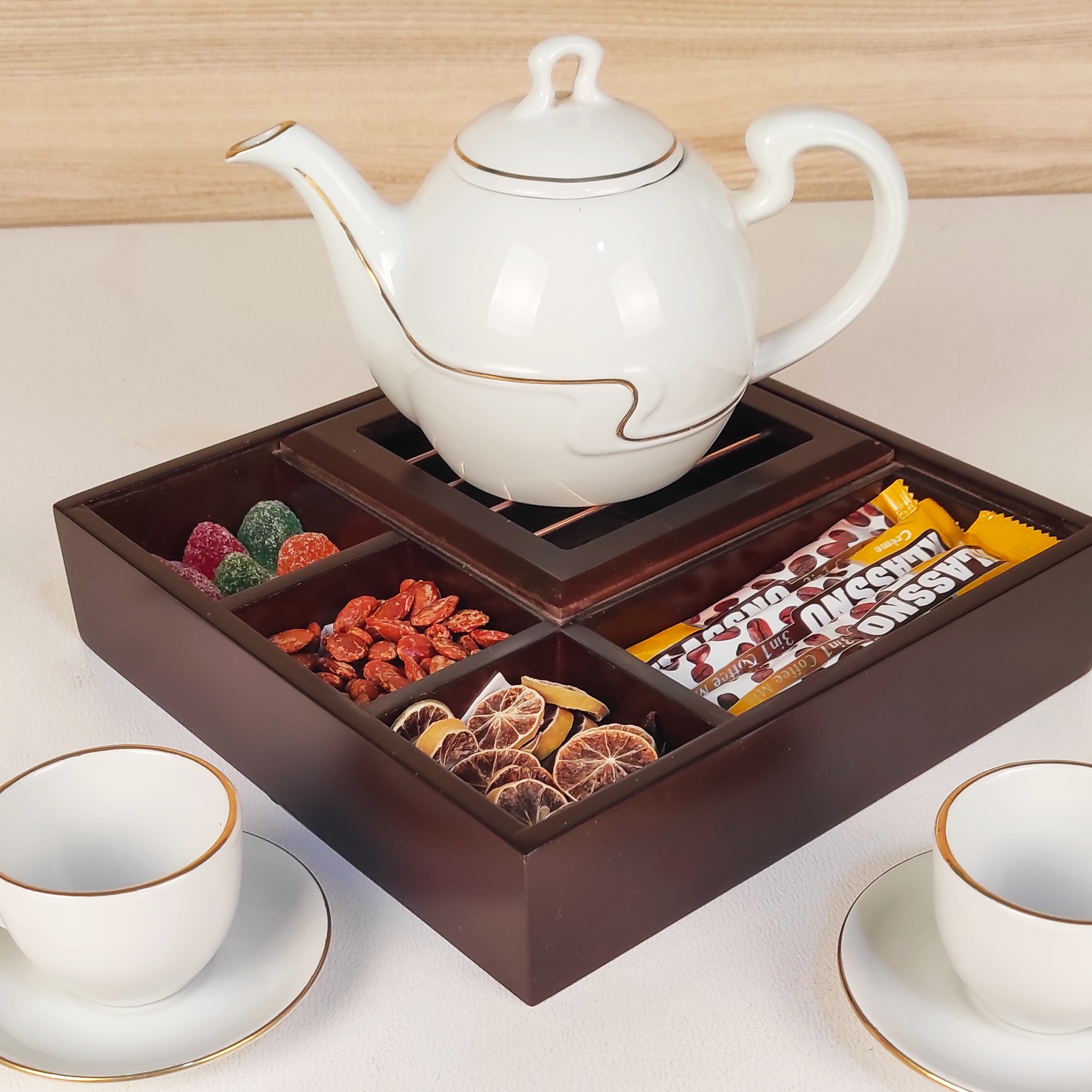 Boîte de Rangement pour Sachets de Thé en Bois avec Chauffe-Sachet Mina