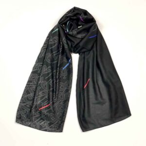 Châle noir uni pour femmes avec calligraphie persane