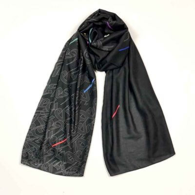 Châle noir uni pour femmes avec calligraphie persane