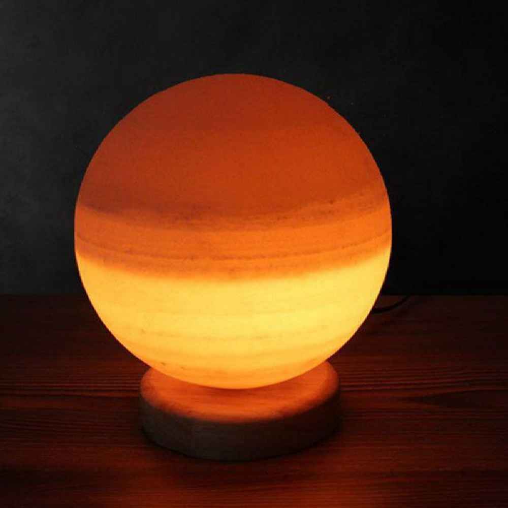 Lampe globe de sel persane – design fait main avec base en bois