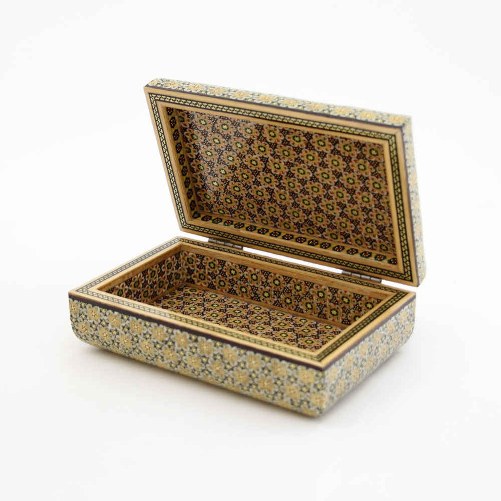 Boîte à bijoux en bois artisanale avec design persan Khatam – Ayda