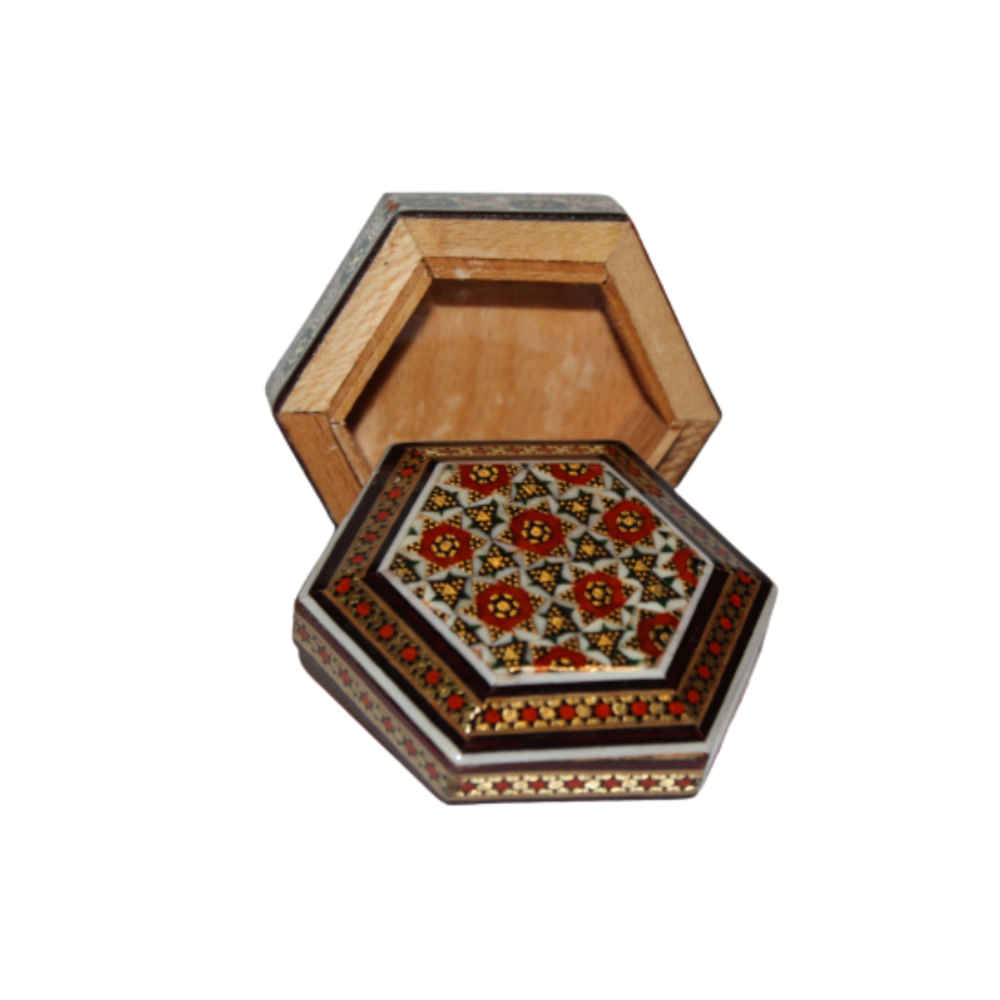 Boîte à bijoux en bois artisanale avec design persan Khatam – Eslimi
