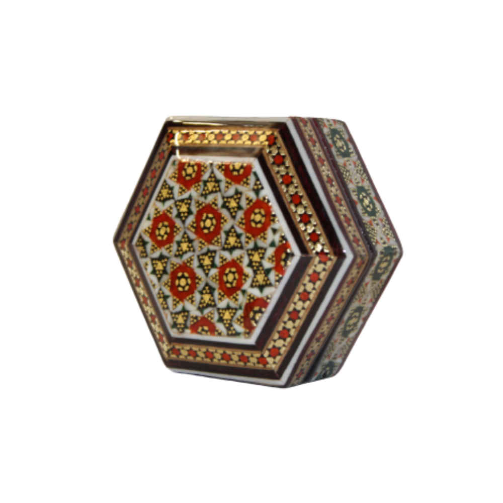 Boîte à bijoux en bois artisanale avec design persan Khatam - Eslimi