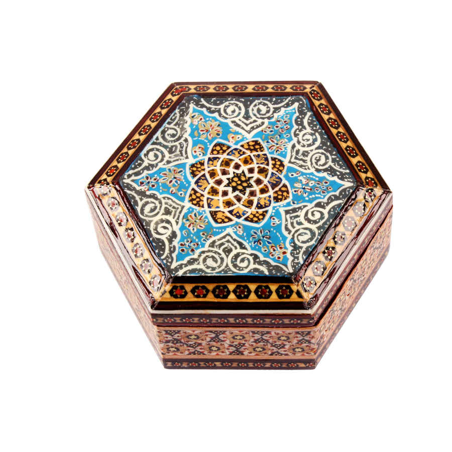 Boîte à bijoux en bois artisanale avec design persan Khatam - Haleh