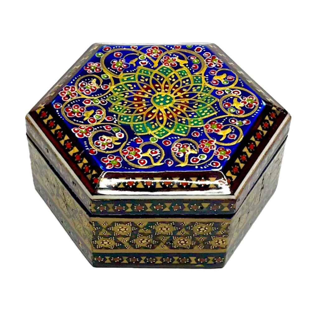 Boîte à bijoux en bois artisanale avec design persan Khatam - Hatam