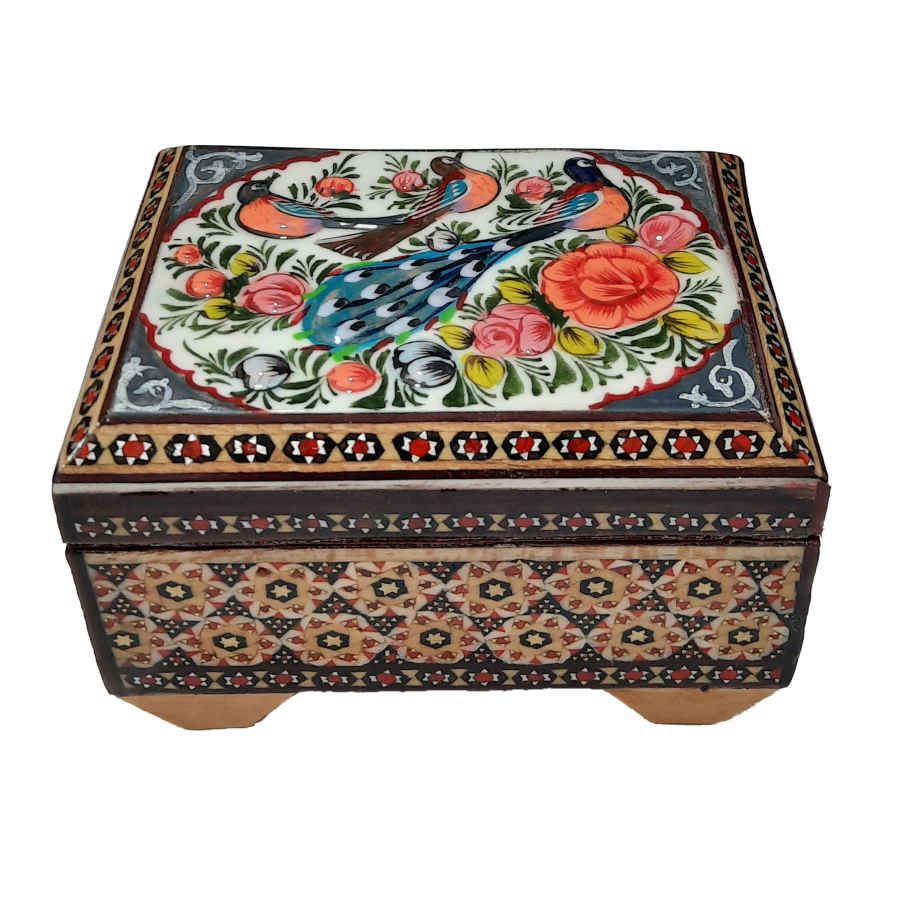 Boîte à bijoux en bois artisanale avec design persan Khatam - Hedieh