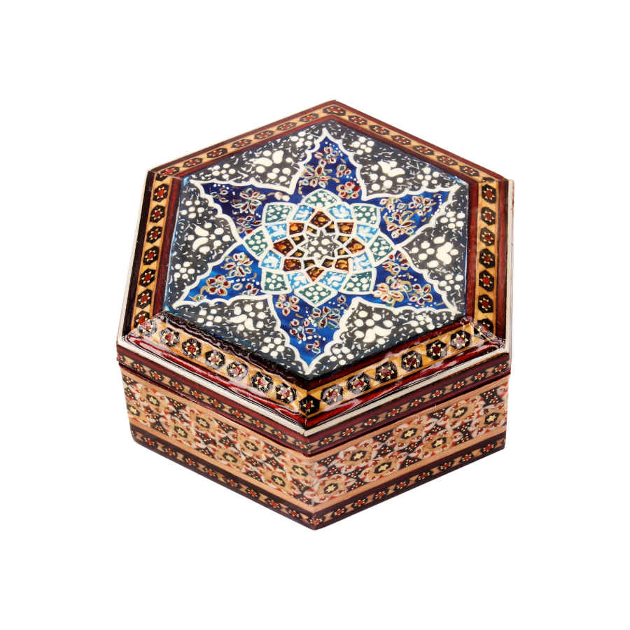 Boîte à bijoux en bois artisanale avec design persan Khatam - Hoora