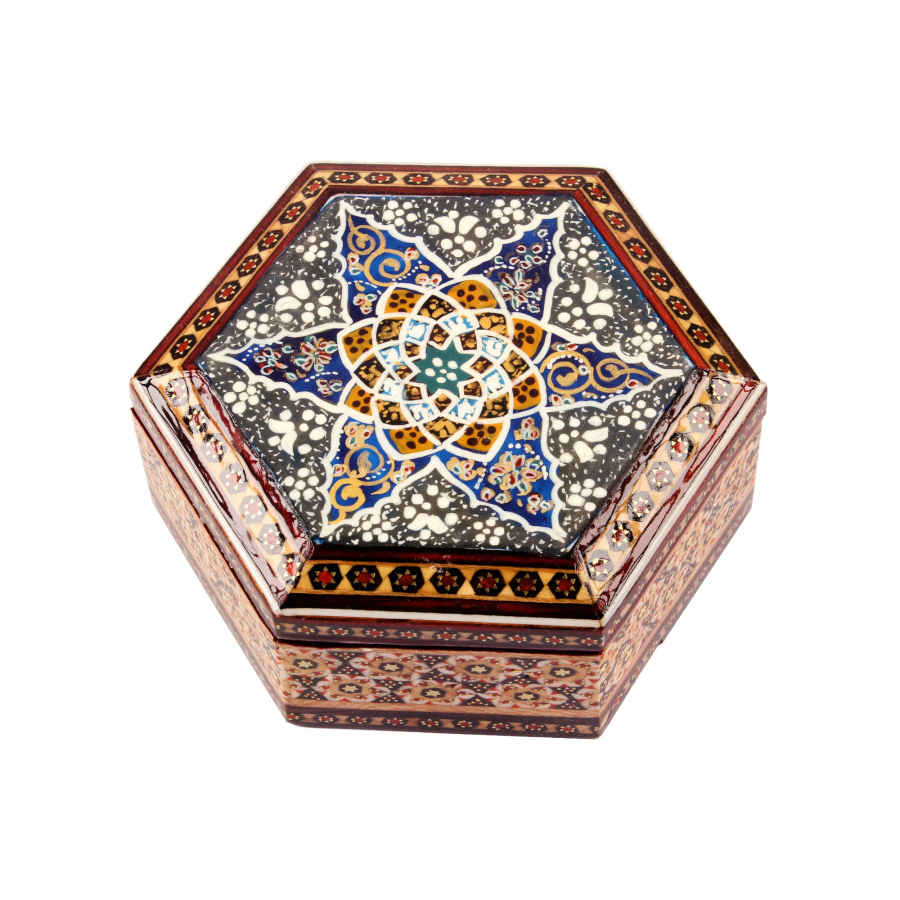 Boîte à bijoux en bois artisanale avec design persan Khatam - Javan