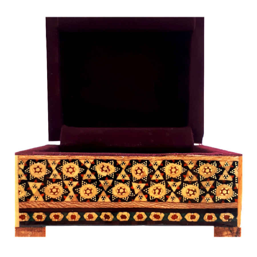 Boîte à bijoux en bois artisanale avec design persan Khatam – Javid