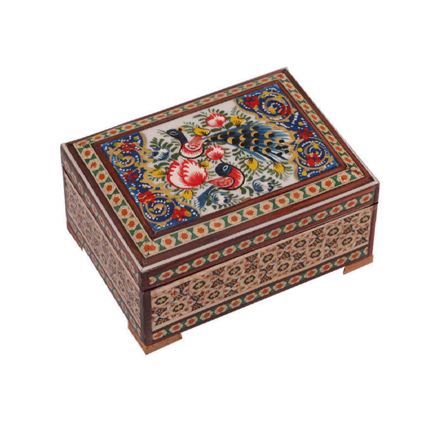 Boîte à bijoux en bois artisanale avec design persan Khatam - Javid