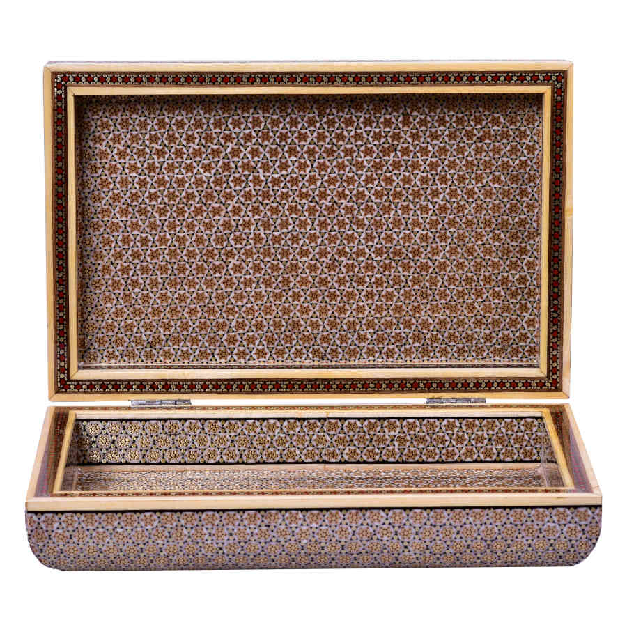 Boîte à bijoux en bois artisanale avec design persan Khatam – Nafis