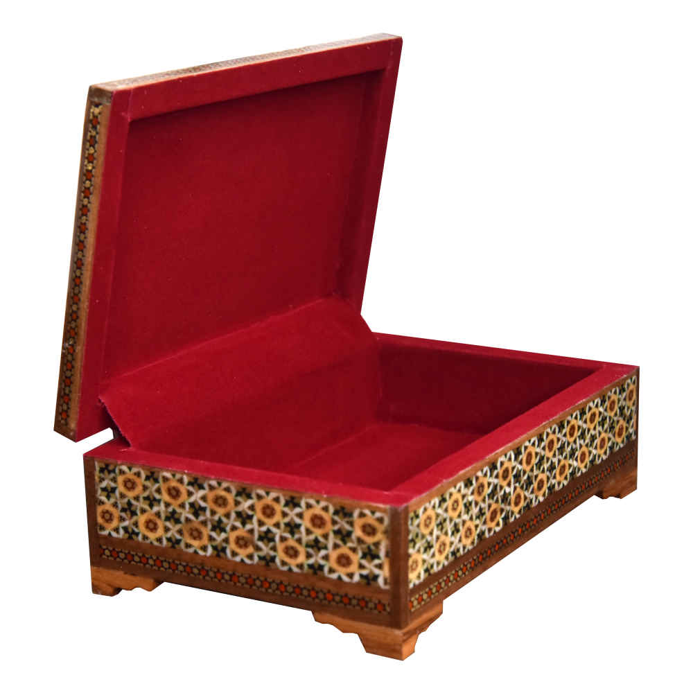 Boîte à bijoux en bois artisanale avec design persan Khatam – Parastoo