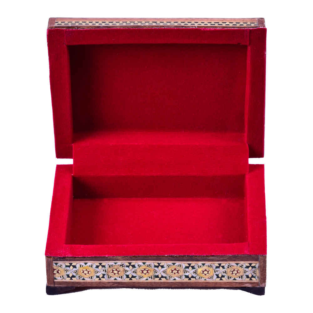 Boîte à bijoux en bois artisanale avec design persan Khatam – Atoosa