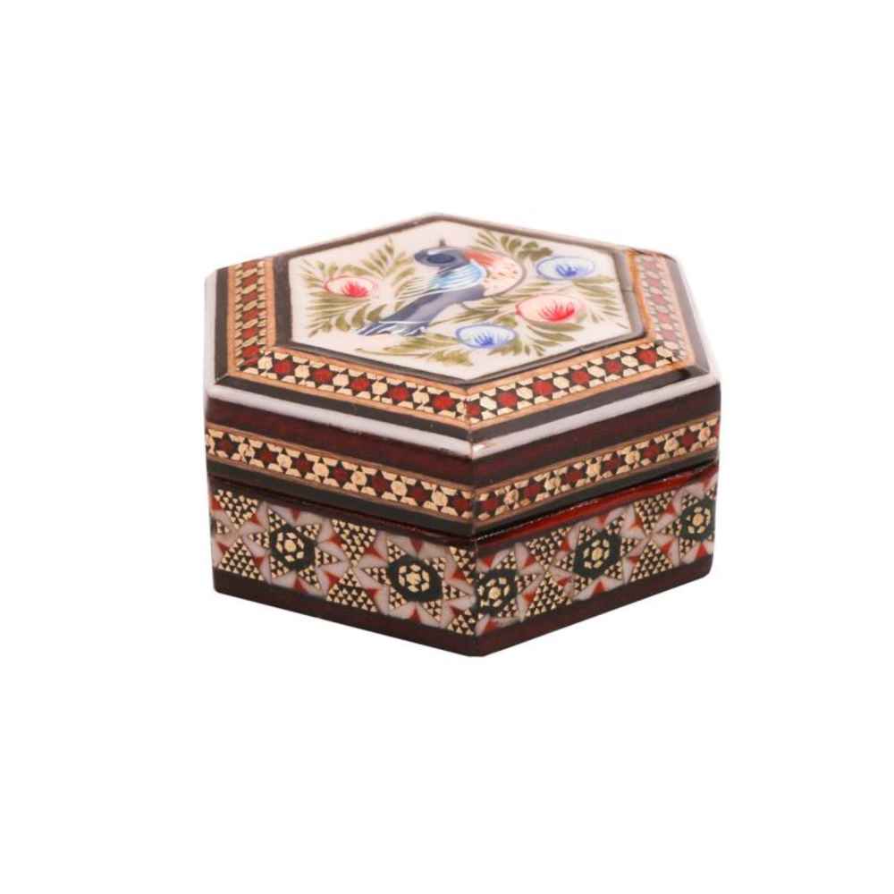 Boîte à bijoux en bois artisanale avec design persan Khatam - Azadeh