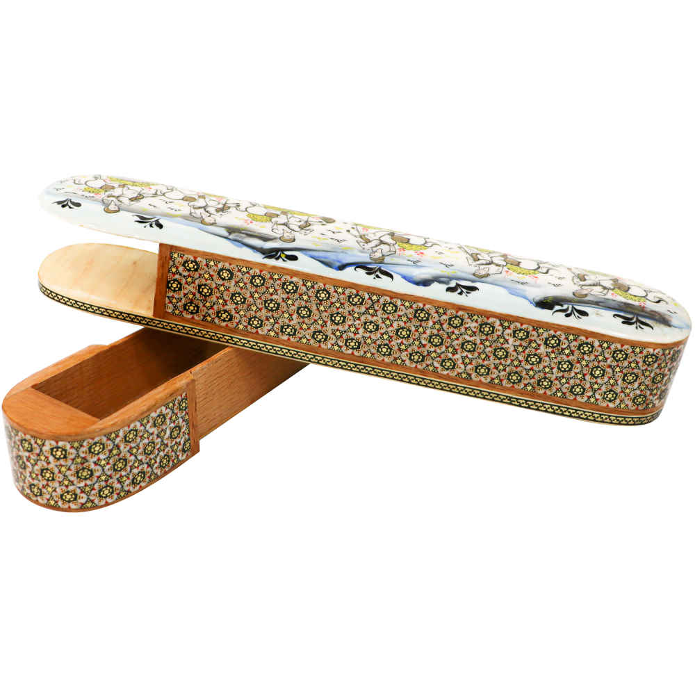 Boîte à crayons en bois faite à la main avec l’art persan Khatamkari Chogan