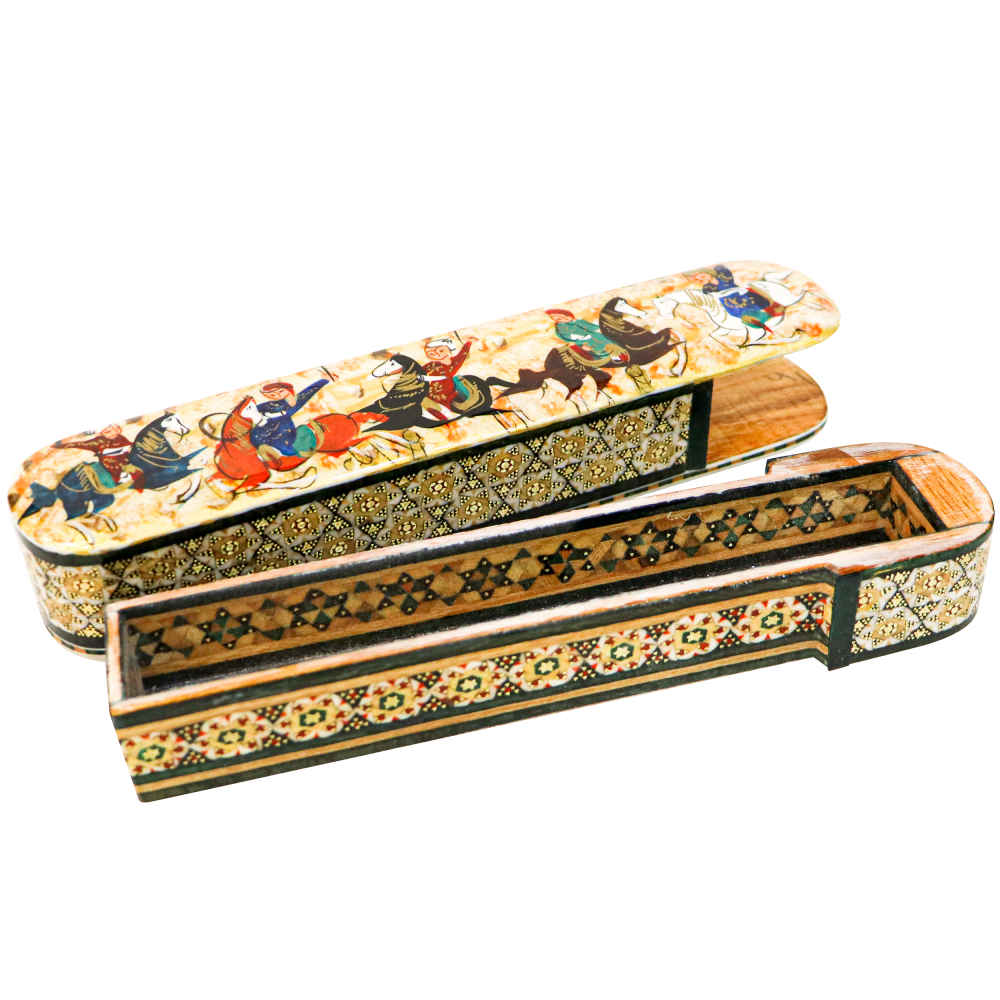 Boîte à crayons en bois faite à la main avec l’art persan Khatamkari Kamal
