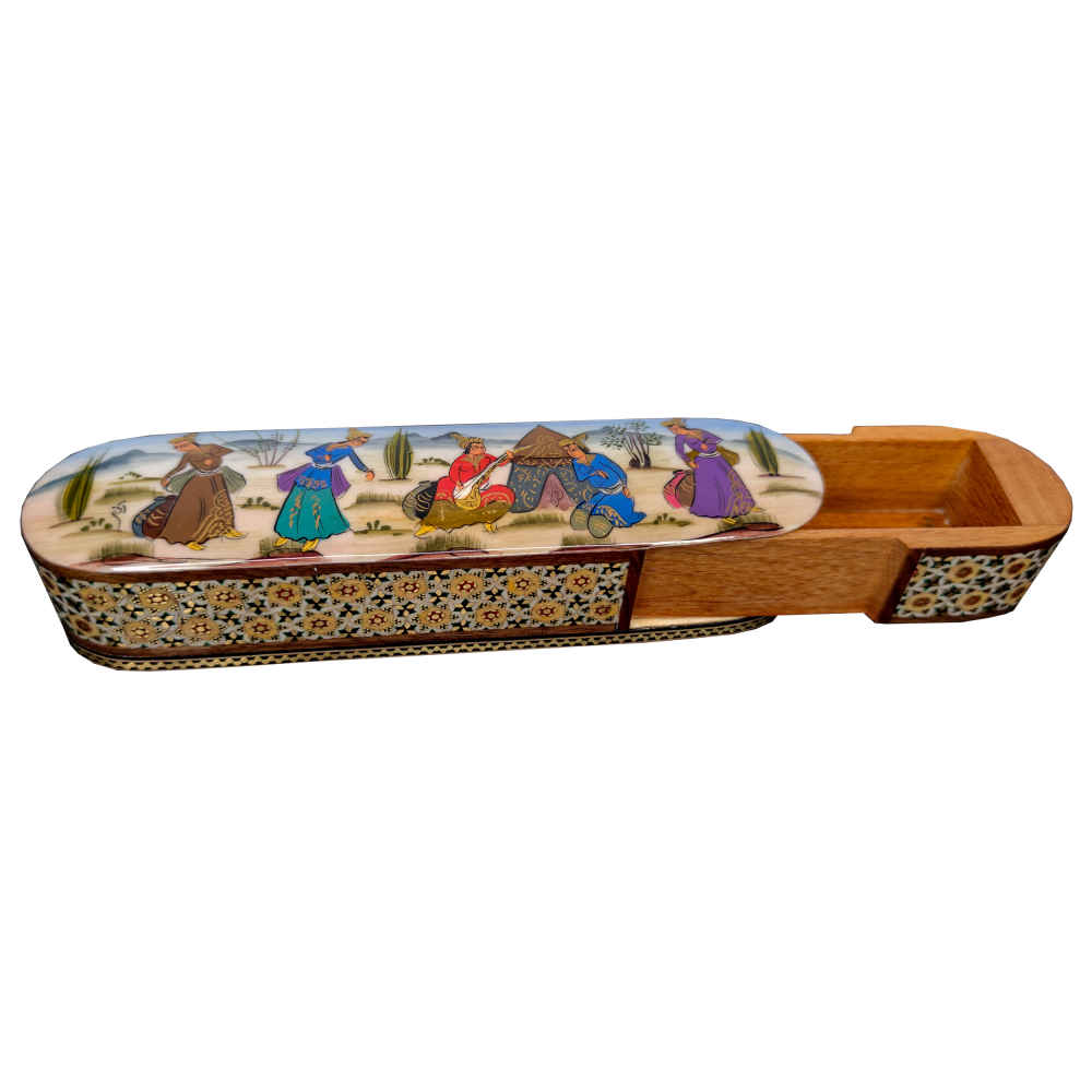 Boîte à crayons en bois faite à la main avec l’art persan Khatamkari Mina