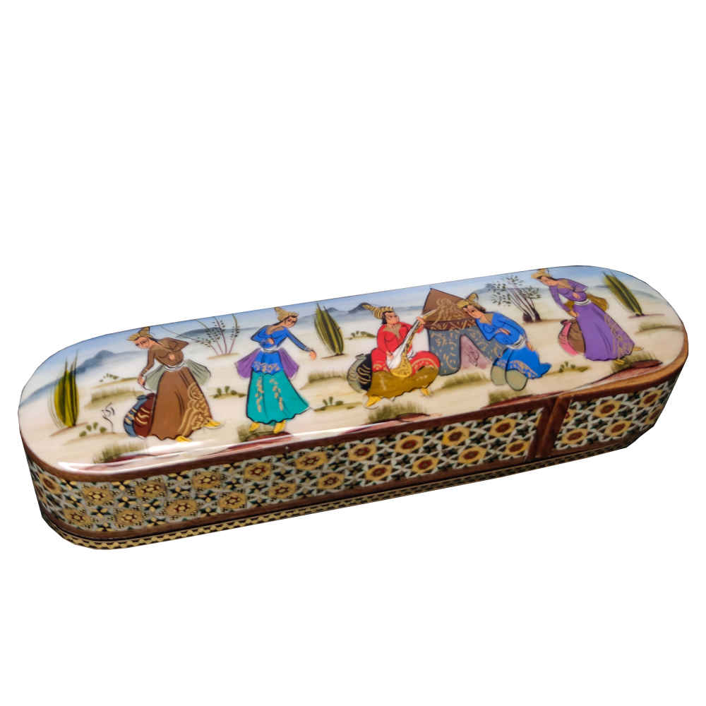 Boîte à crayons en bois faite à la main avec l'art persan Khatamkari Mina