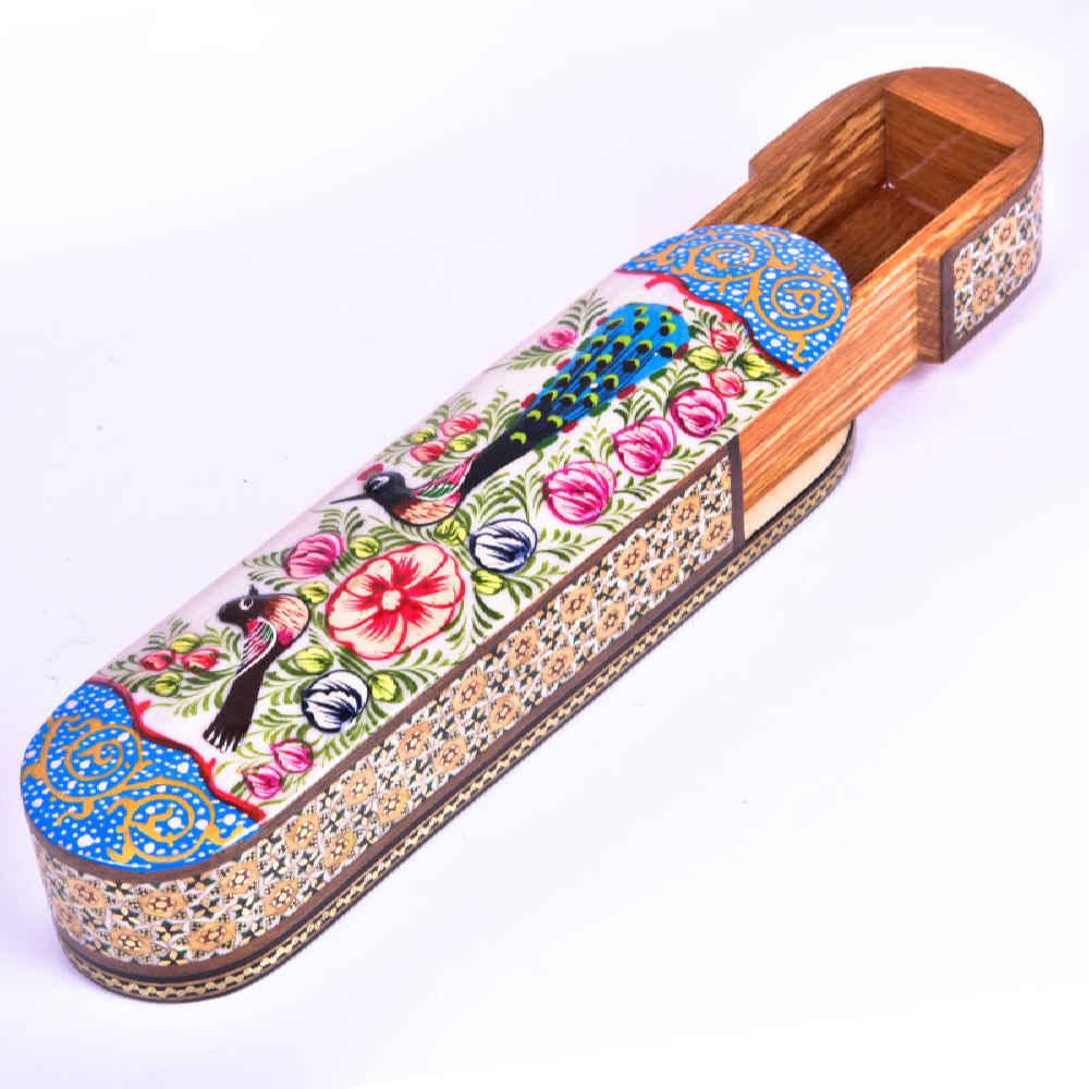 Boîte à crayons en bois faite à la main avec l’art persan Khatamkari Negar