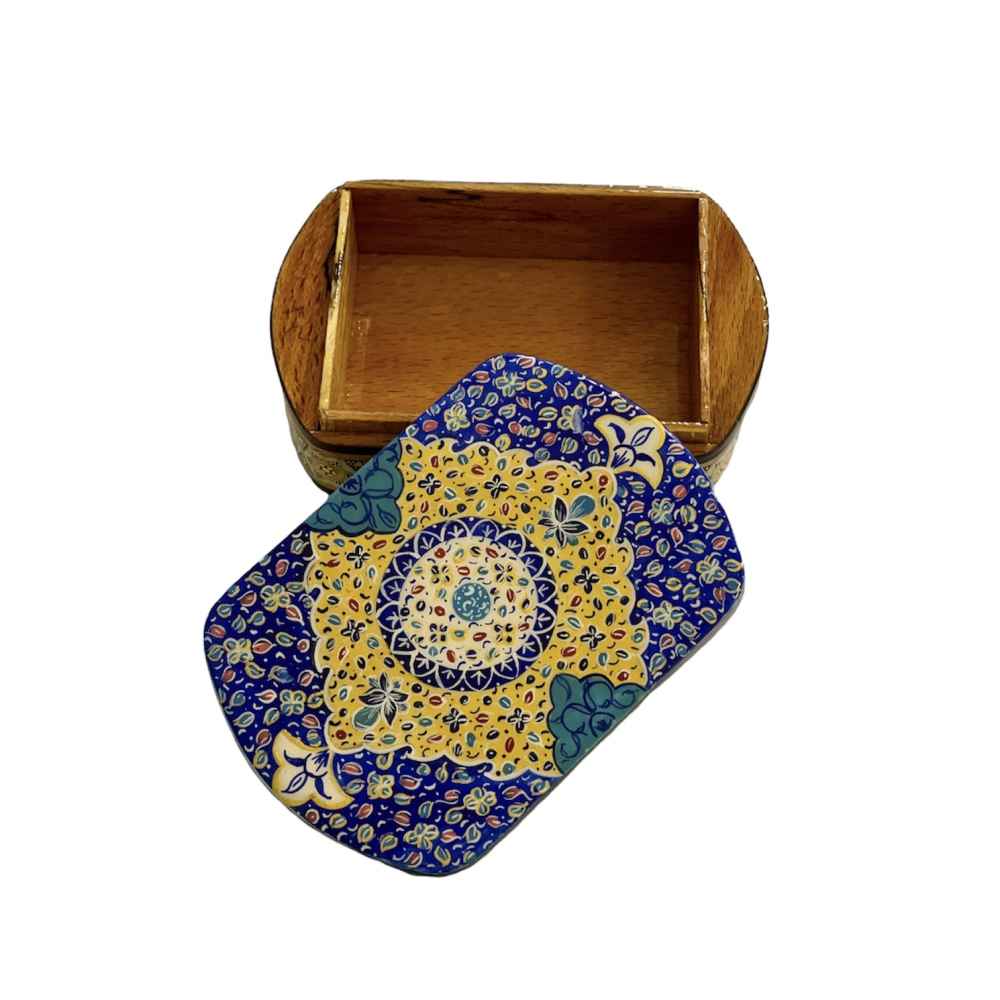 Boîte à cartes en bois persane – Raya émaillée Khatam