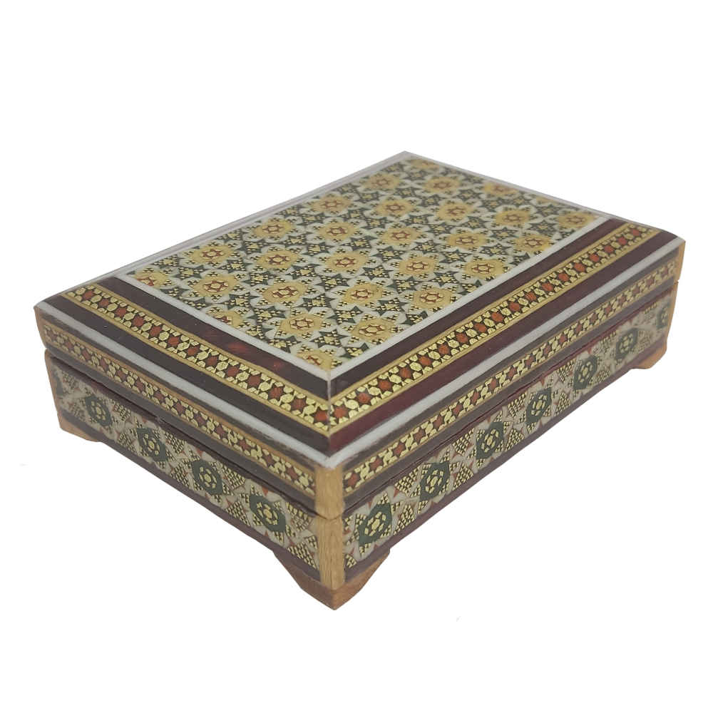 Boîte de carte de visite en bois inspirée par l'art persan de Khatamkari Taraneh