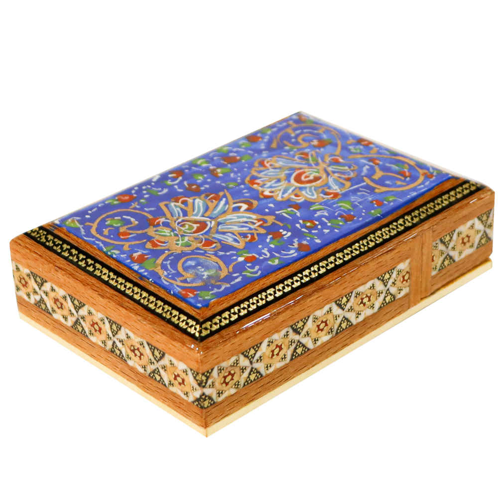Boîte à cartes en bois persane - Tashib émaillée Khatam