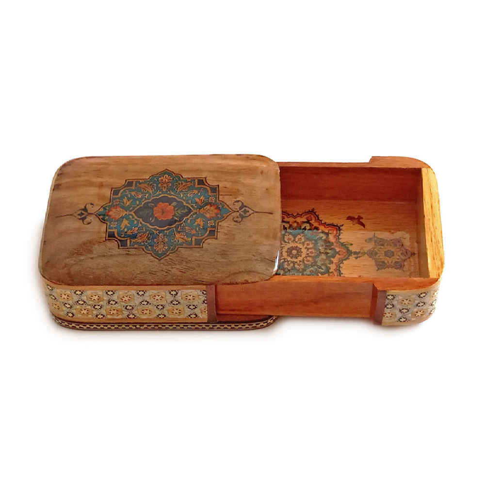 Boîte à cartes en bois persane – Tazhib émaillée Khatam