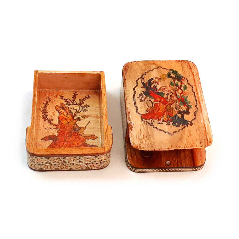 Boîte à cartes en bois persane – Miniature émaillée Khatam