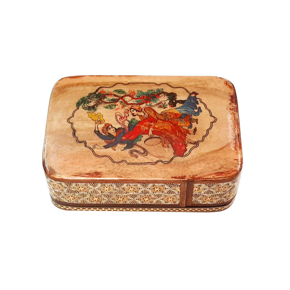 Boîte de carte de visite en bois inspirée par l'art persan de Khatamkari Miniature