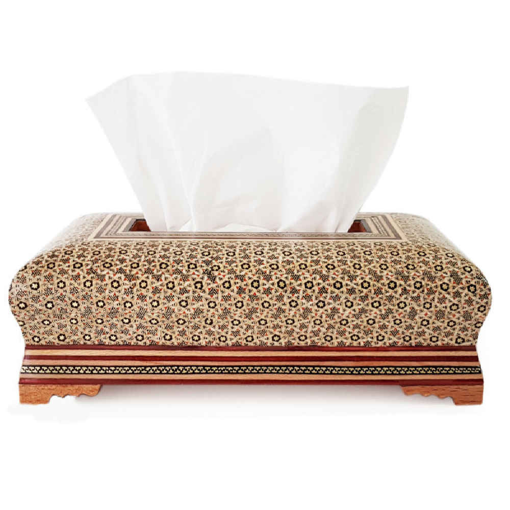 Couvercle de boîte à mou tissues en bois persan fait main – Khatamkari Arshida