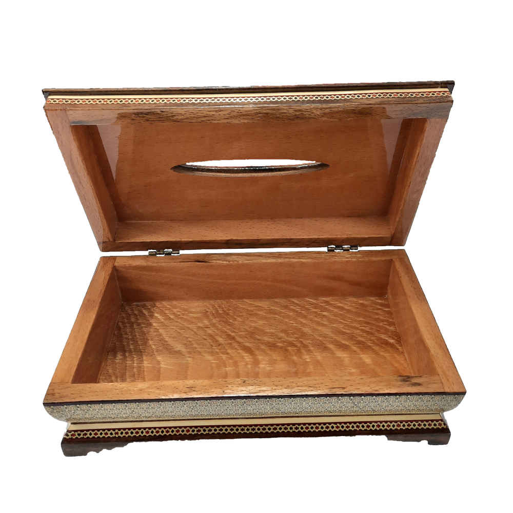 Couvercle de boîte à mou tissues en bois persan fait main – Khatamkari Kolbeh