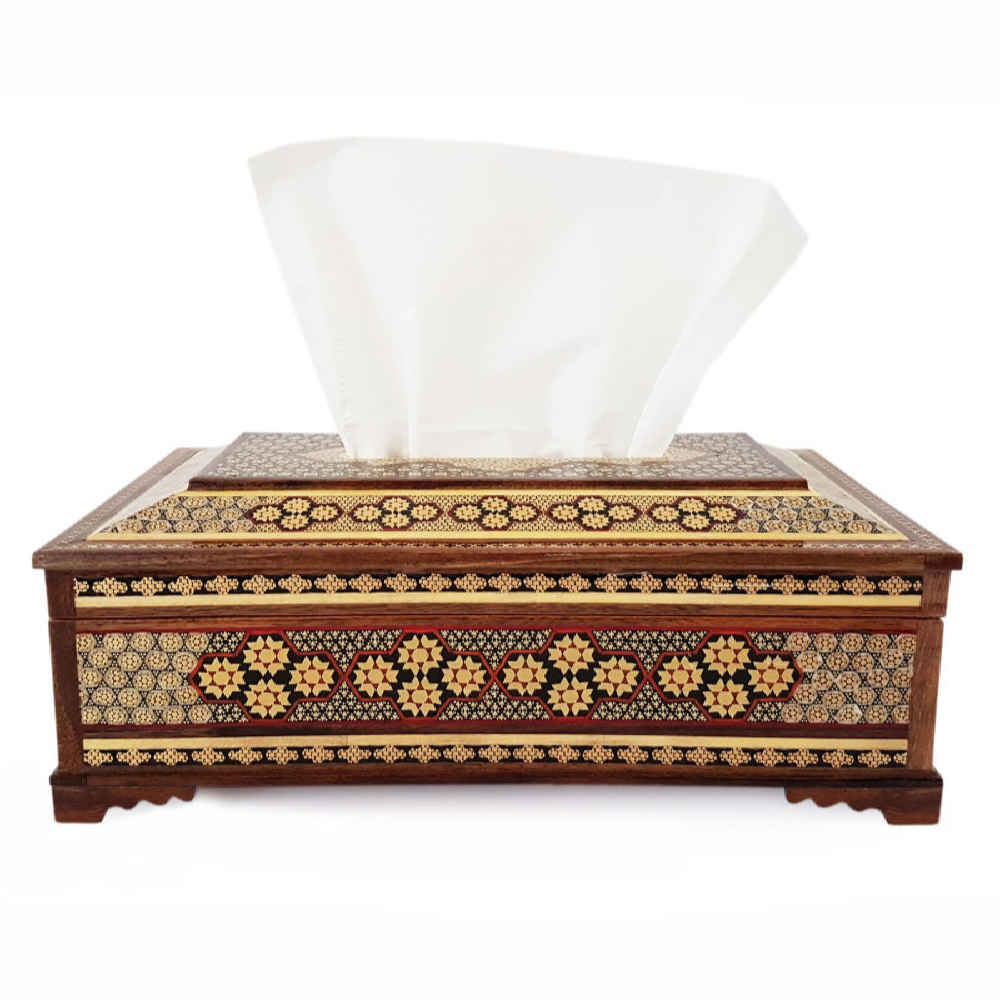 Couvercle de boîte à mou tissues en bois persan fait main – Khatamkari Toran