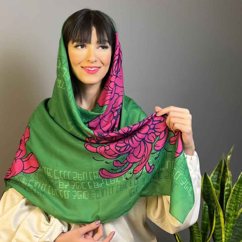 Persian Artistic Print Scarf for Women - Luxe and Vibrant Javdan Design
