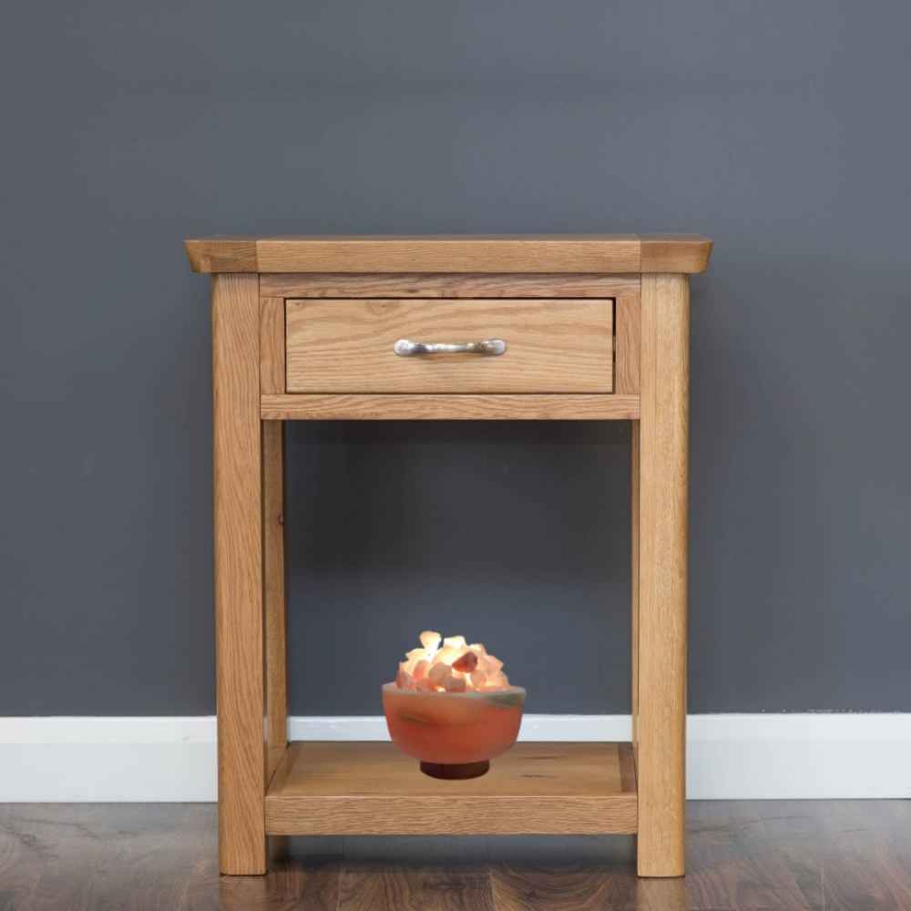 Lampe bol de sel persane – modèle Rima avec base en bois & morceaux de sel