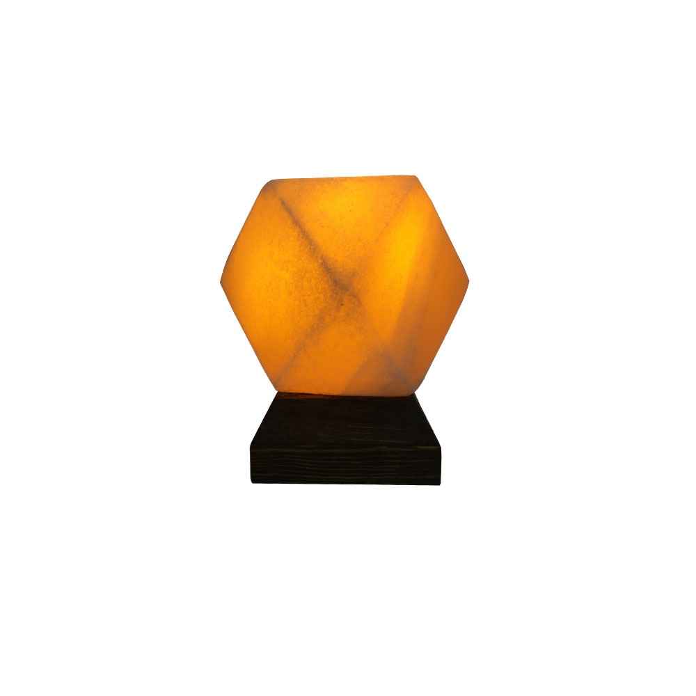 Lampe de sel persane diamant – design Bita fait main avec base en bois