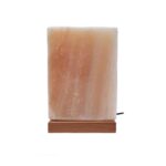 Lampe cube de sel persane – design cuboïde fait main avec base en bois