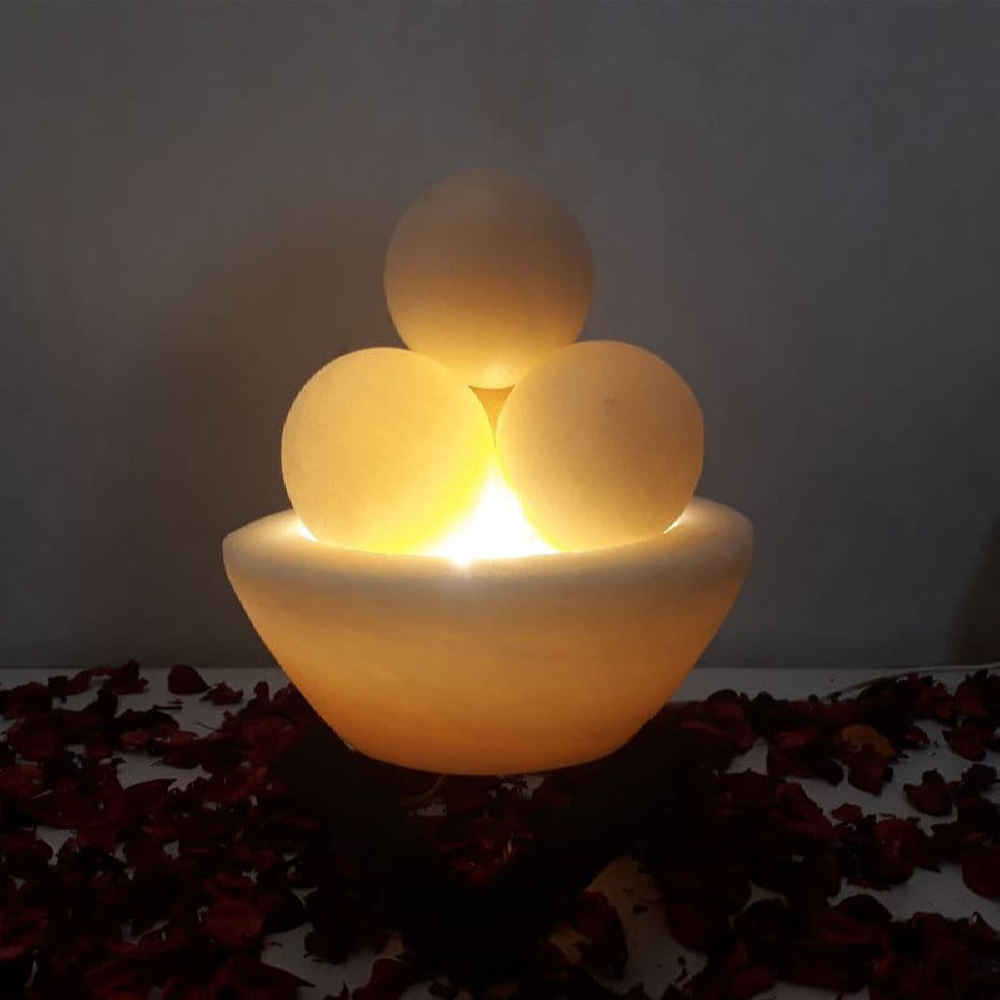 Lampe de sel persane en bol – modèle Light avec morceaux de sel ronds & base en bois